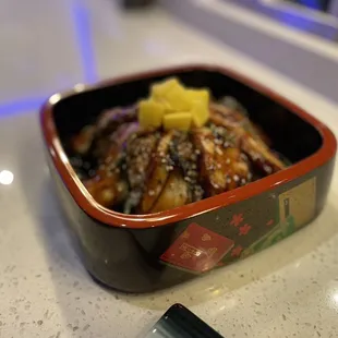 a bowl of food on a counter