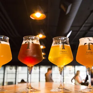 a row of beer glasses