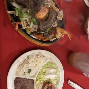 rice, beans, salad