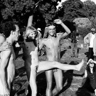 Four pals in People's Park, during the 1960's and early 1970's.  They were posing for another photographer- - -Tom Brody
