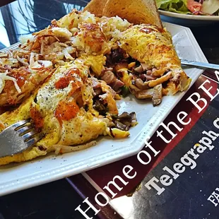 a plate of food with a fork and knife