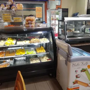 a display case of baked goods