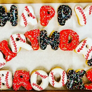 Custom Letters donuts. Happy birthday.