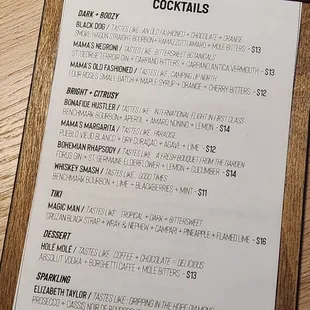 House cocktail menu