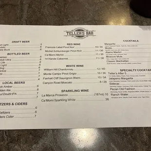 Bar menu