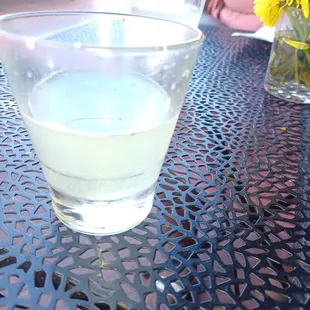 a glass of water on a table