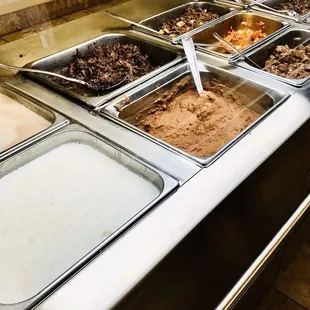 Food choices and hot champurado drinks