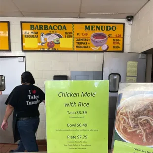 a menu for the restaurant