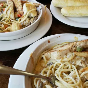 Chicken tetrazzini, bred sticks and a caesar salad! Enough said!