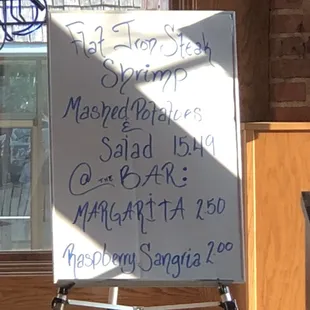 Special on a Friday night for example about $3.50 less then the menu price for meal at $15.49 special pricing....