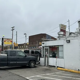 a truck parked in a parking lot