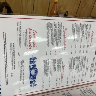 a menu for a restaurant