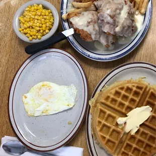 Chicken fried chicken and waffles