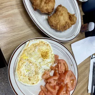 Fried Chicken Breast &amp; Eggs Breakfast