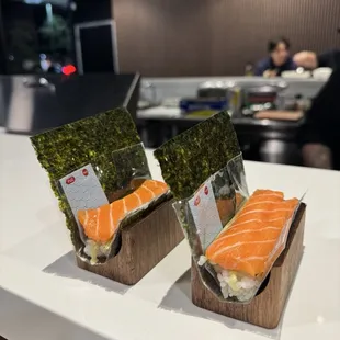 Salmon hand roll.