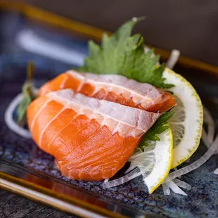 Salmon sashimi.