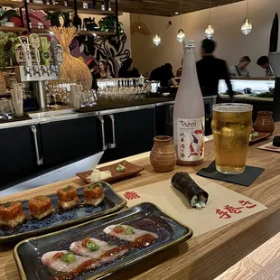 interior, sushi and sashimi