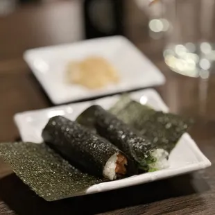 Salmon Hand Roll and Negitoro Hand Roll
