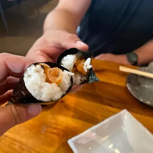 Salmon belly with onion