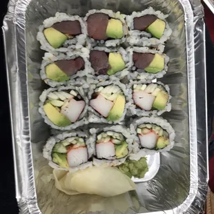 Tuna Avocado Roll and California Roll via 2 Rolls Lunch Combo -- SO fresh and delicious