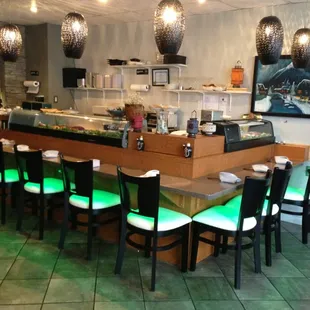 interior, sushi and sashimi