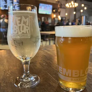 a beer and a glass