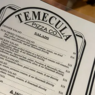 Top of the menu