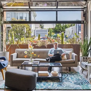 Ground floor lounge. We open the roll-up door when the weather gets nice.