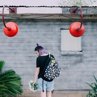 The outside is cute and has places to sit and drink your coffee or eat your food