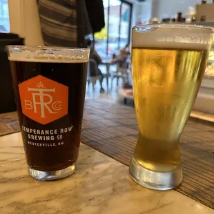 a pint and a glass of beer