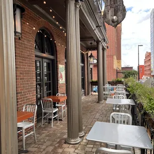 tables and chairs outside