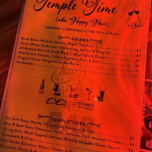 Happy hour menu