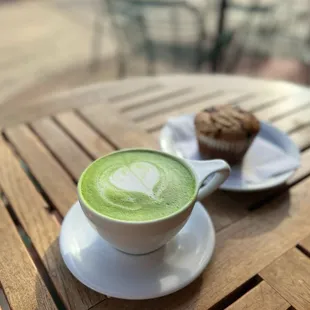 Matcha Latte and Blueberry Muffin