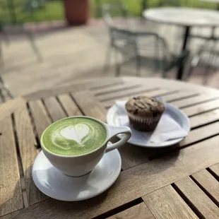 Matcha Latte and Blueberry Muffin