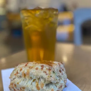 Iced green tea and savory scone