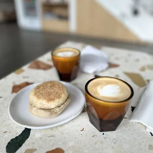 Cortado&apos;s and egg and cheese breakfast sandwich