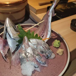 Horse mackerel - first half is eaten as sashimi, and second half feel fried. Creative, fresh, and delicious!