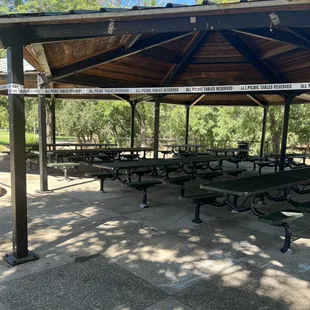 Covered picnic benches reserved for an event!