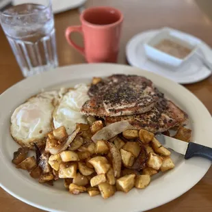 Pork chops with garlic vinegar and Filipino style eggs  for breakfast. Yummy!