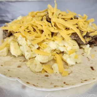 Sausage, egg and cheese breakfast taco