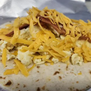 Bacon, egg and cheese breakfast taco