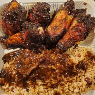 Jerk Chicken Wings with rice n peas.