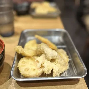 Lotus, Pumpkin, Green Bell pepper, and shrimp Tempura