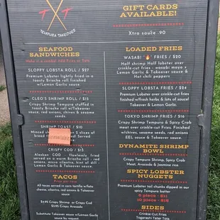 Menu posted by food truck on April 1st