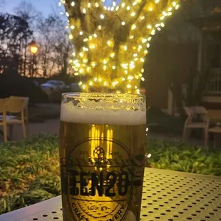 a pint of beer on a table