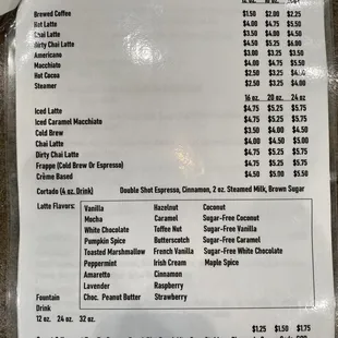 Coffee Menu
