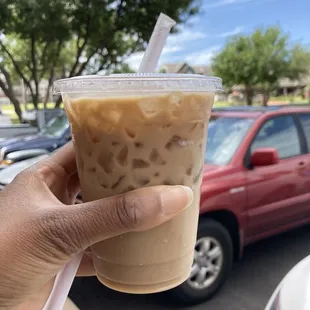 Iced coffee with butterscotch flavor.