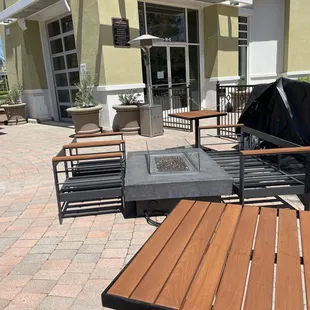 Comfortable outside seating with plenty of umbrellas for shade...
