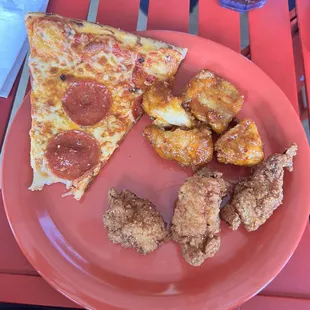 Perfect Pepperoni Pizza Boneless Wings sweet chili and lemon pepper everything was delicious