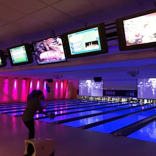 bowling lanes with neon lights